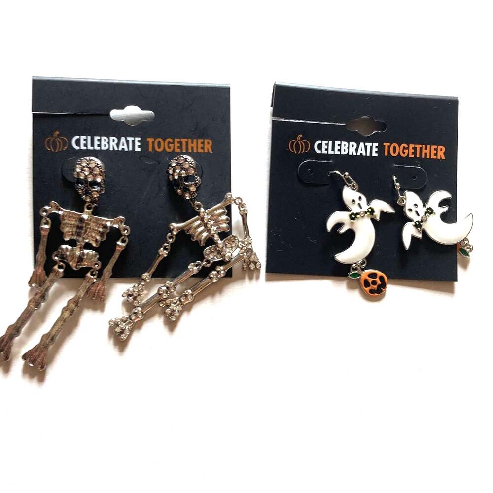 2 sets of Halloween earrings New. Skeletons and Ghosts with Pumpkins